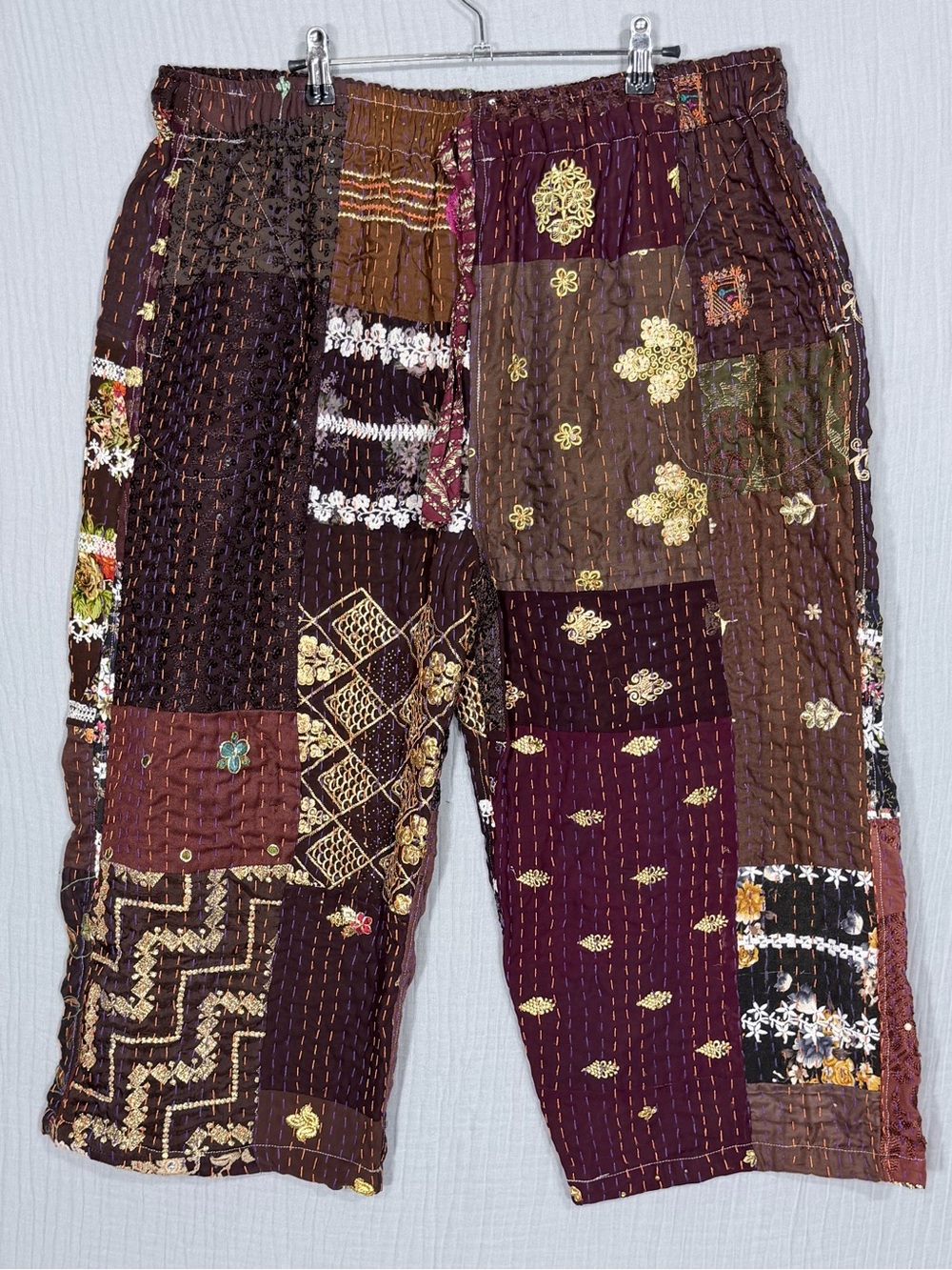 🤎 NWOT | Brown Patchwork Kantha Drawstring Pants | One Size
